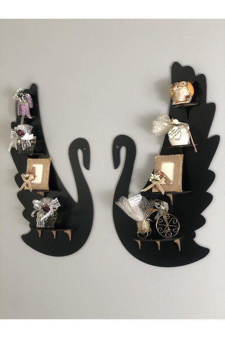 Swan 2 Wooden 8 Shelf Wall Decor Black - Swordslife