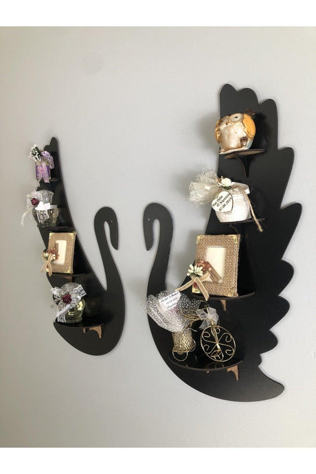 Swan 2 Wooden 8 Shelf Wall Decor Black - Swordslife