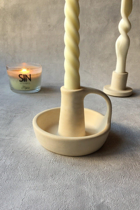 Candlestick With Handle Concrete Beige - Swordslife