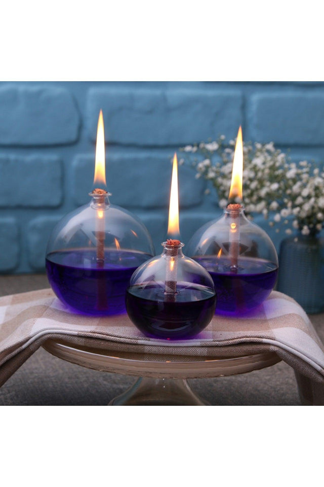 Globe Glass Oil Lamp Set of 3 + 200 Ml Oil Lamp Purple - Swordslife