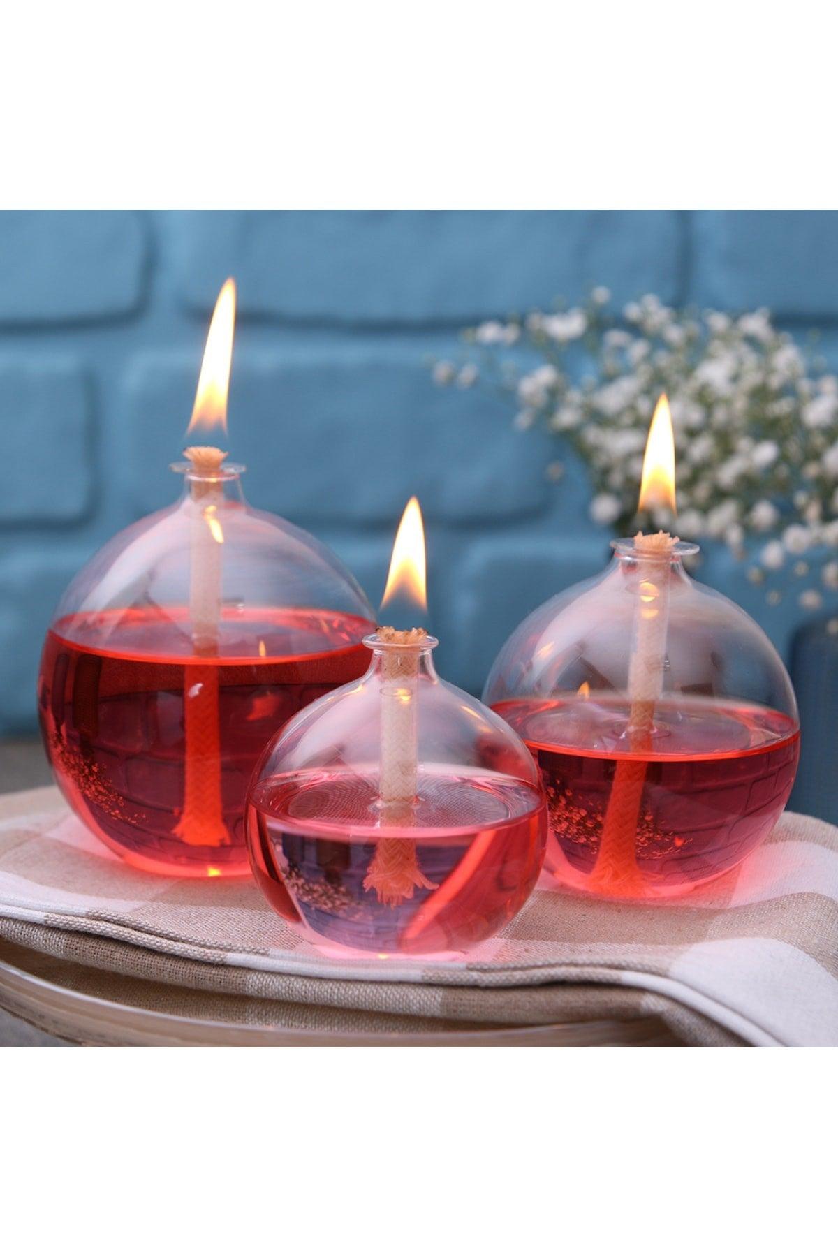 Globe Glass Oil Lamp Set of 3 + 200 Ml Oil Lamp Rose - Swordslife