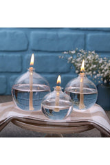 Globe Glass Oil Lamp Set of 3 + 200 Ml Oil Lamp Transparent - Swordslife