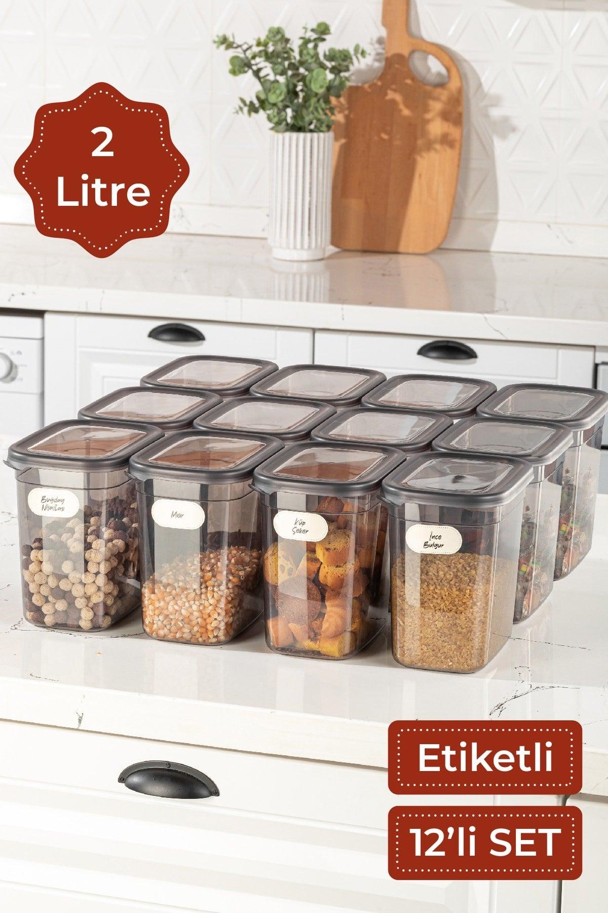 Set of 12 with Label Peggy Long Rectangular Storage Container with Transparent Lid 2 Liter - Swordslife