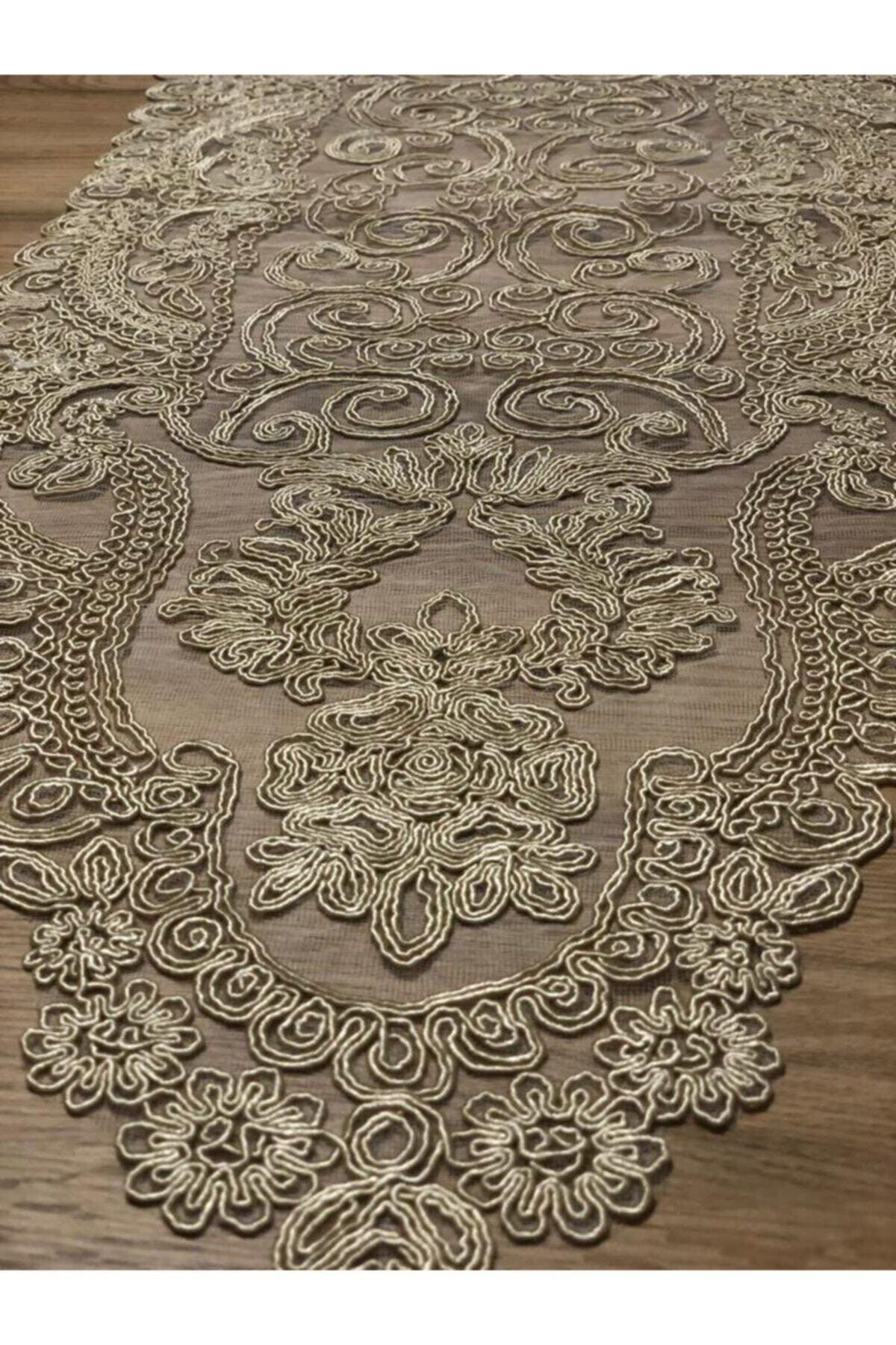 Lace Detailed Cappuccino Runner (110x35cm) - Swordslife