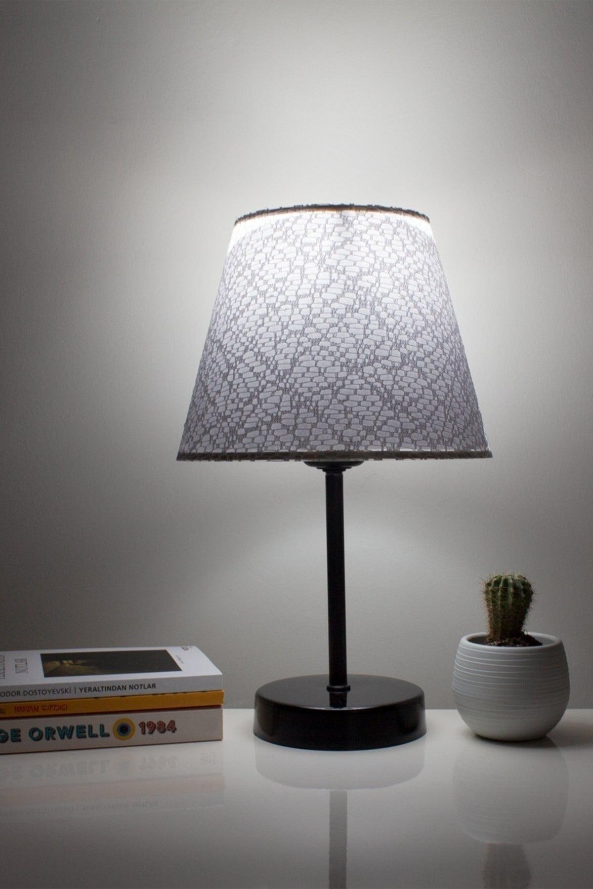 Lacy White Modern Bedroom Lampshade Black Standing Table Lamp - Swordslife