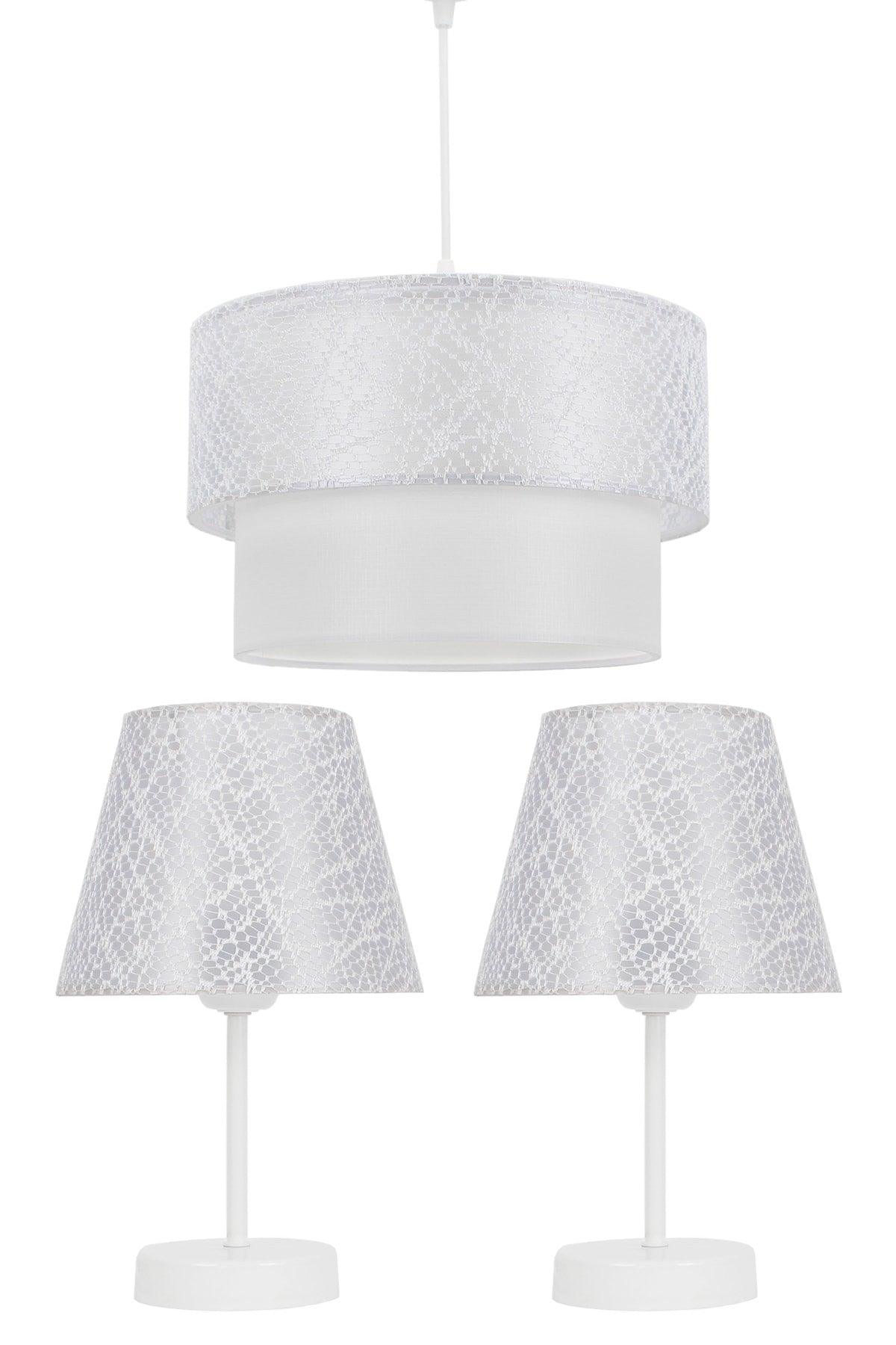 Lacy White Triple Lampshade Chandelier Set Bedroom Lighting - Swordslife