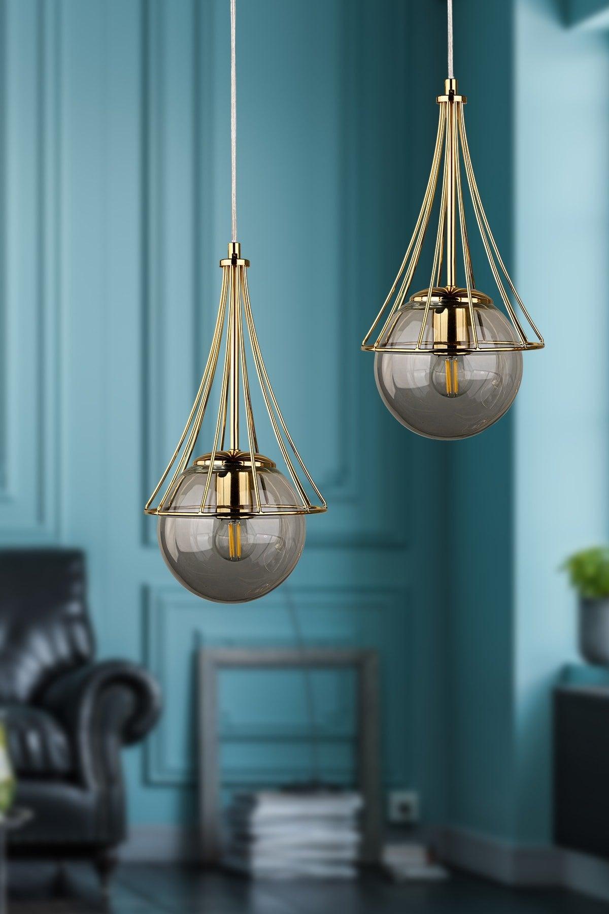 Lapis 2.li Chandelier Gold-smoked Globe Glass