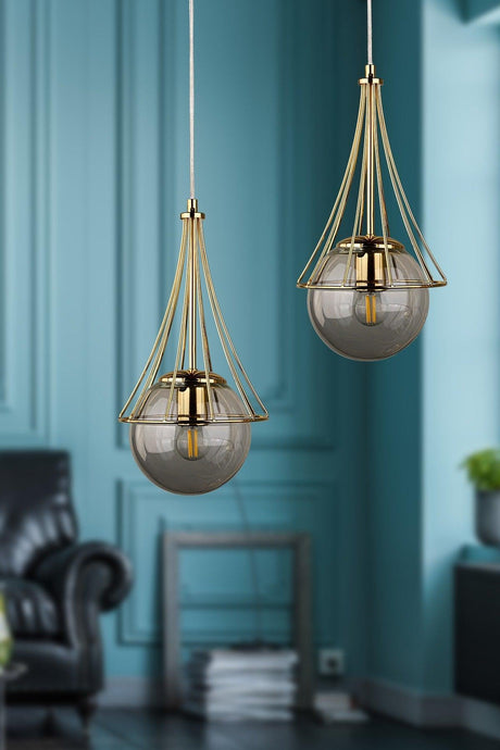 Lapis 2.li Chandelier Gold-smoked Globe Glass