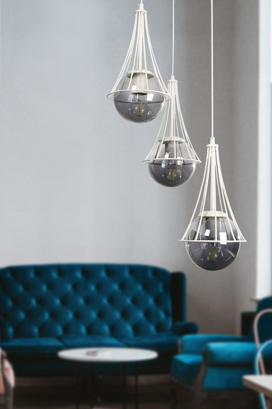 Lapis 3rd White-smoked Globe Glass Chandelier - Swordslife