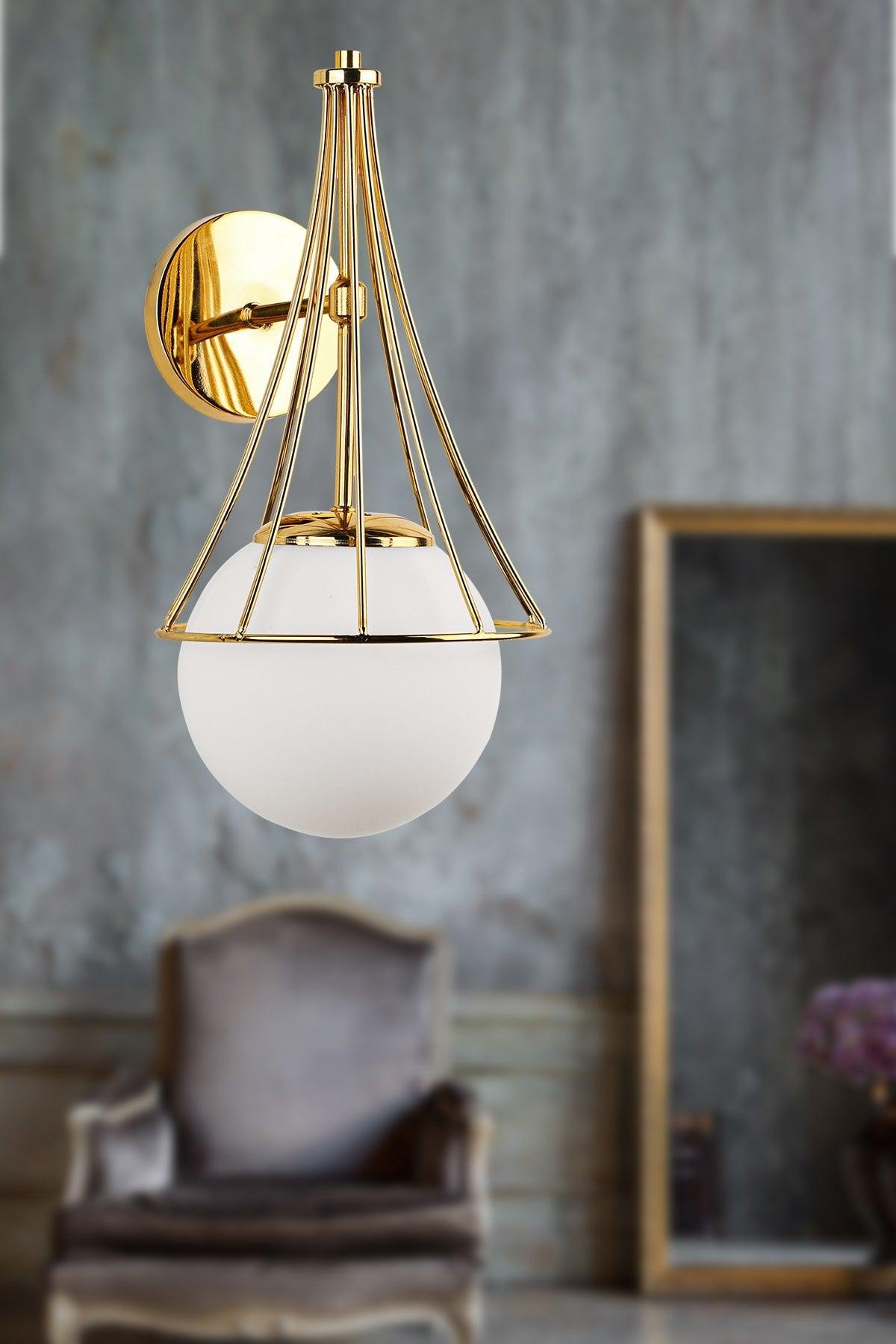 Lapis Sconce Gold White Globe Glass - Swordslife