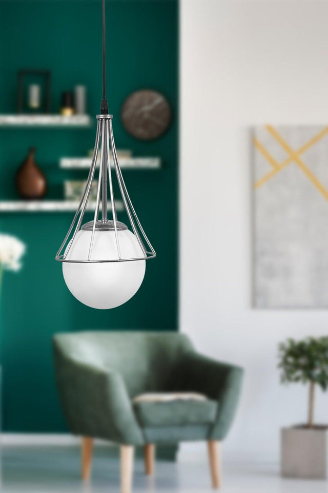 Lapis Single Chandelier Chrome-white Globe Glass - Swordslife