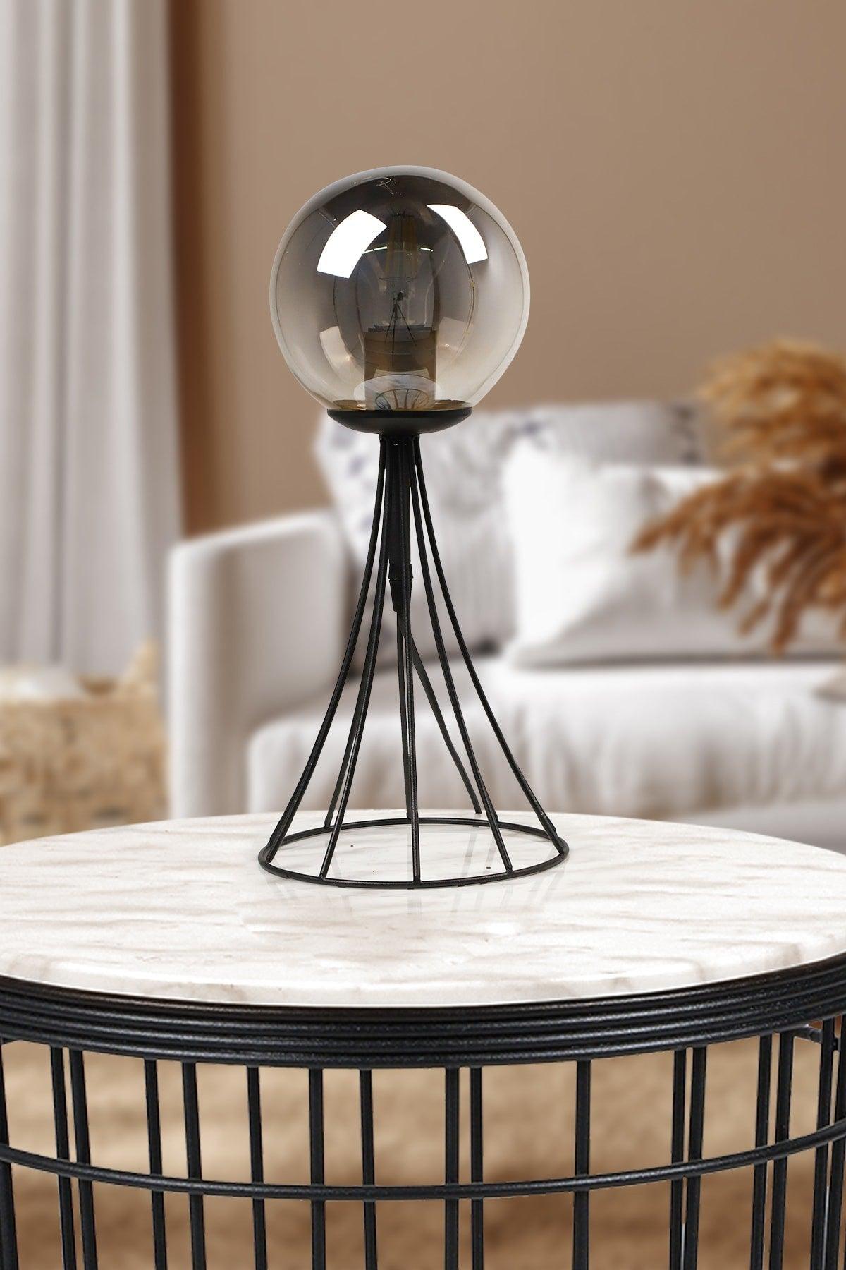 Lapis Table Lamp Black Smoked Globe Glass - Swordslife