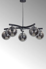 Lara 5 Li Chrome-black Metal Body Smoked Glass Design Luxury Pendant Lamp Chandelier - Swordslife