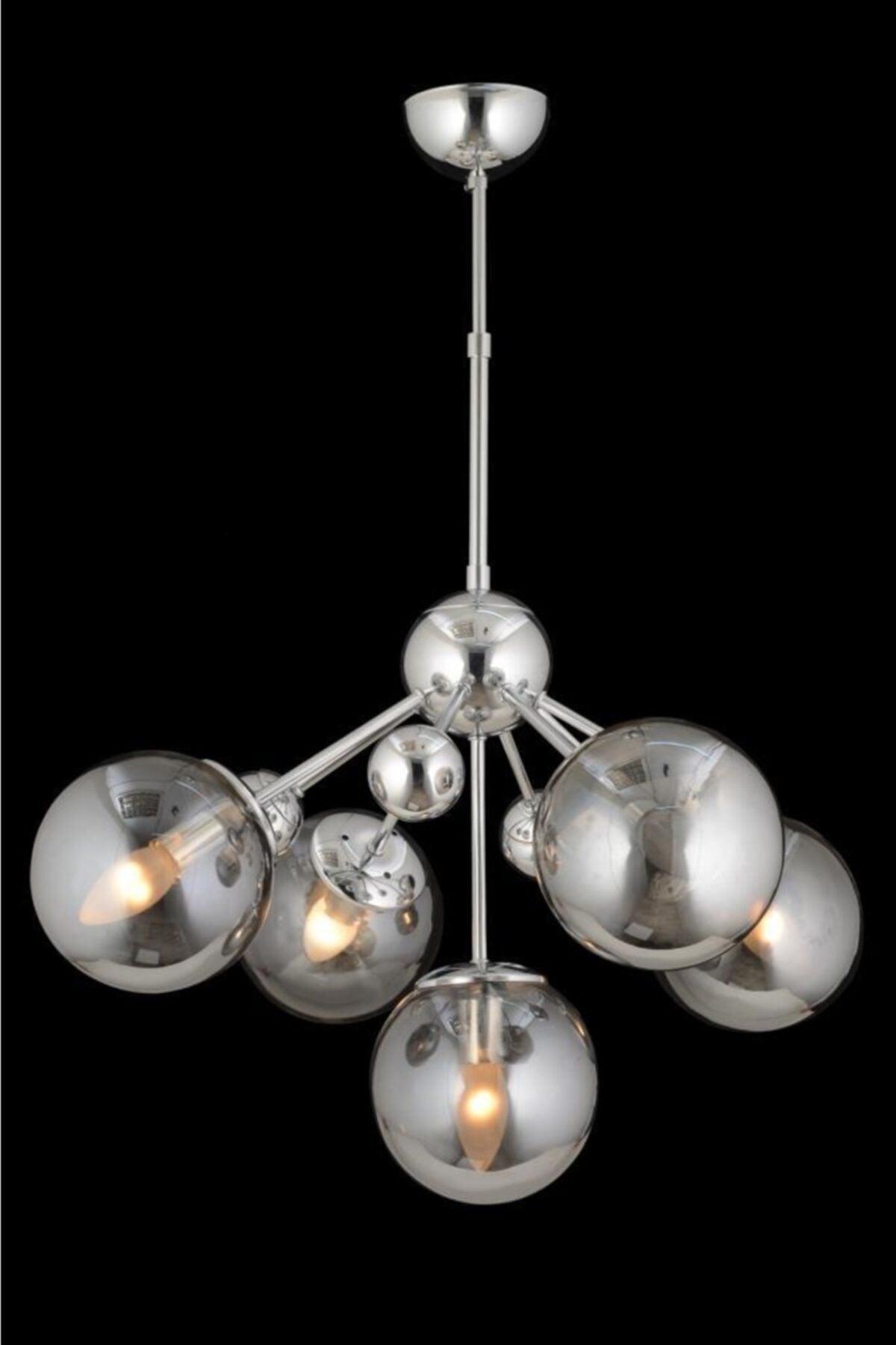 Larin 5 Piece Chrome Smoked Globe Glass Chandelier - Swordslife