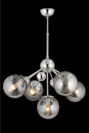 Larin 5 Piece Chrome Smoked Globe Glass Chandelier - Swordslife