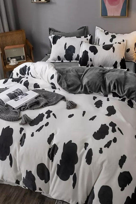 Elastic Linen Duvet Cover Set Double Full Dalmatian White - Swordslife