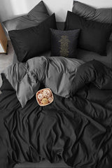 Elastic Linen Duvet Cover Set Double Gray-black Blackgrey - Swordslife