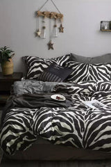 Elastic Linen Duvet Cover Set Zebra Double Black - Swordslife