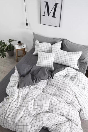 Elastic Bed Linen Duvet Cover Set Single White Small Square Small - Swordslife