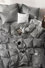 Elastic Linen Duvet Cover Set Single Square Gray Silver - Swordslife