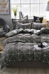 Elastic Bed Linen Duvet Cover Set Single Pyramid Gray - Swordslife