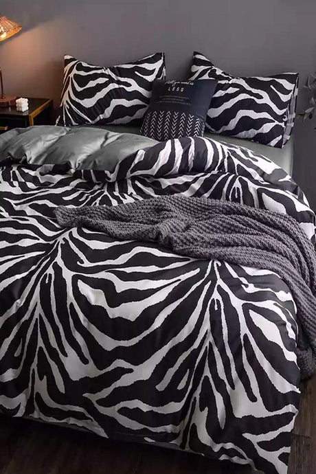 Elastic Bed Linen Duvet Cover Set Single Zebra Black White - Swordslife