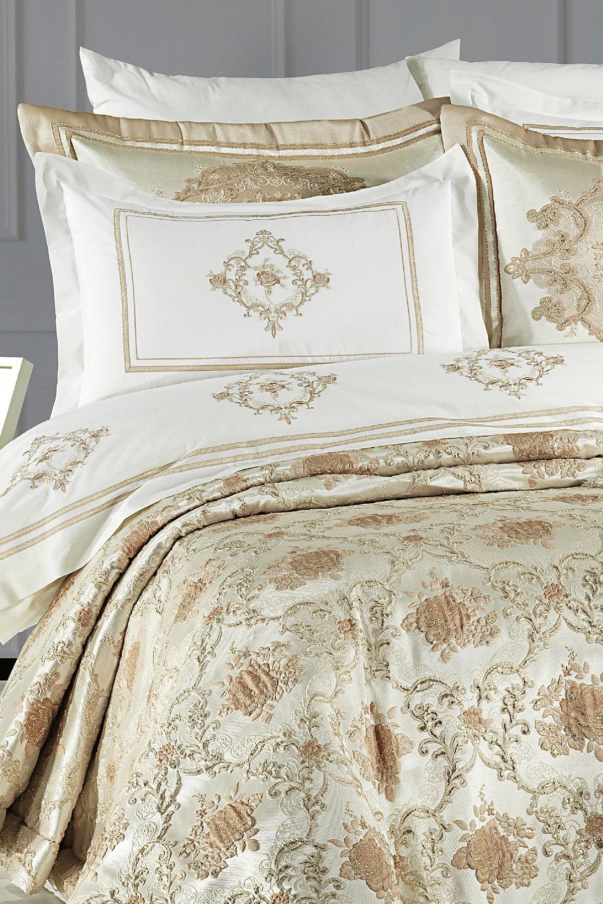 Lauren Dowry Set 10 Pieces Duvet Cover Double Bedspread Capp/gold - Swordslife