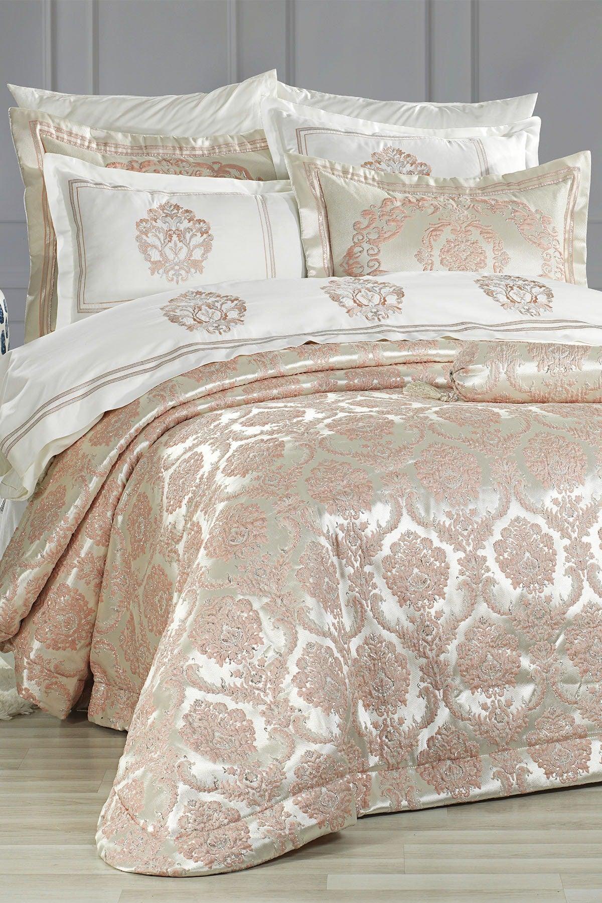 Lauren Dowry Set 10 Pieces Duvet Cover Double Bedspread Pink/silver - Swordslife