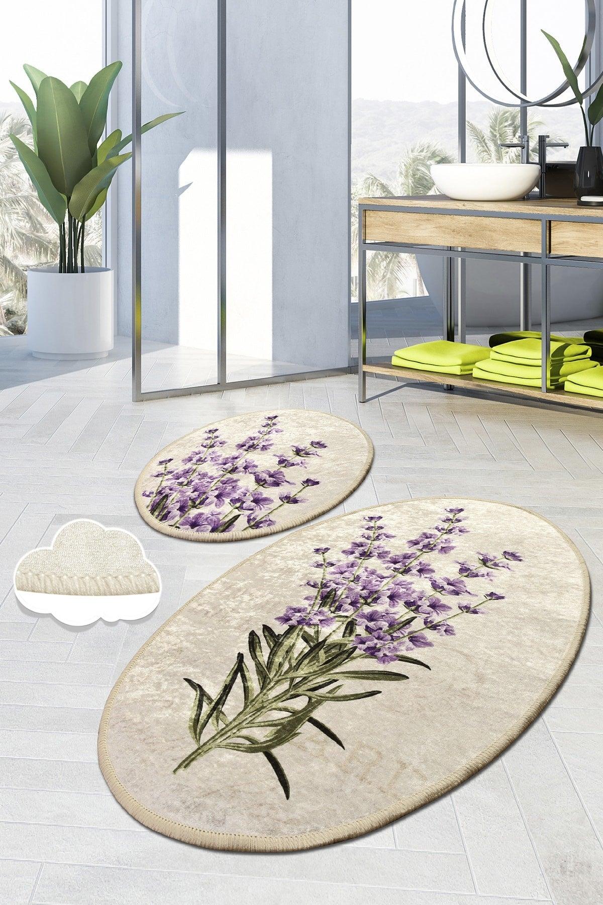 Lavender Digital 2 Pcs Set Closet Set Bath Mat Set Carpet Washable - Swordslife