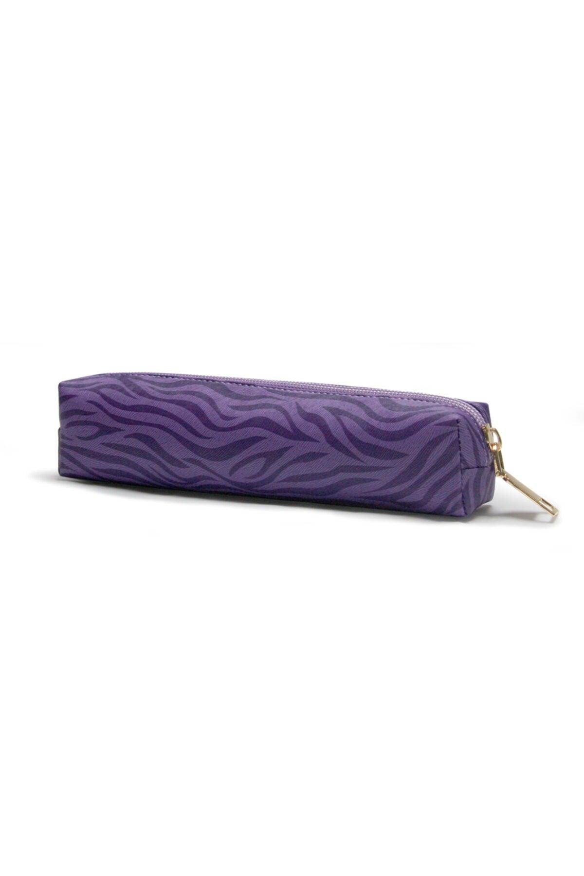 Leather Pen/pencil Case Purple Zebra