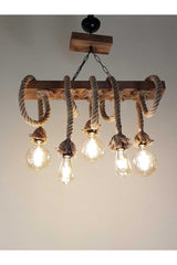 Lena 954- 5 Li Row Wooden Chandelier with Rope Handmade Special Design - Swordslife