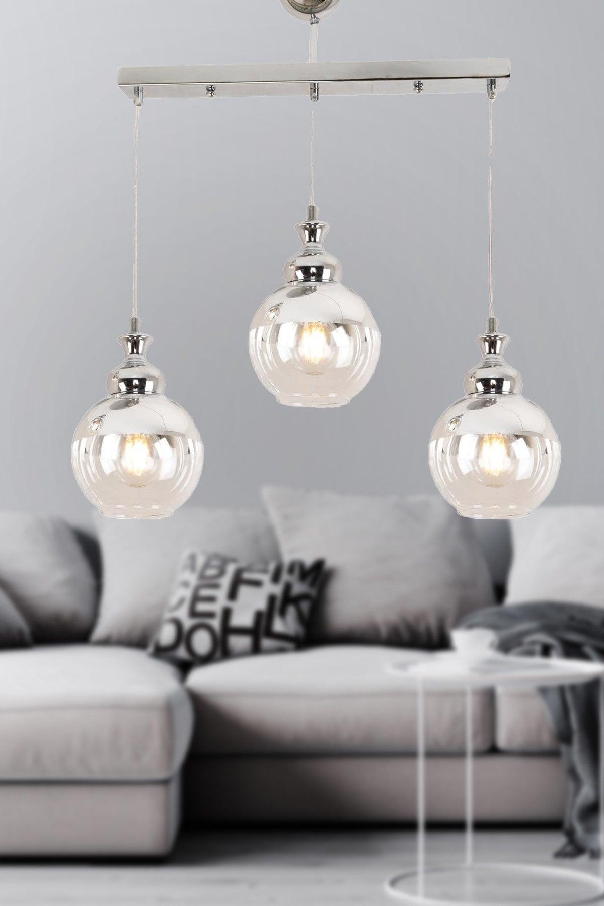 Leon 3 Pcs Row Chrome Suspension Pendant Sport-Salon Chandelier - Swordslife