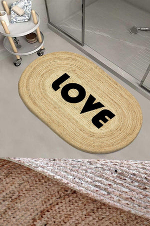 Liebe gemusterte Rope Mesh Jute Mesh Oval Badezimmer Teppich Toilette Sitz Dusche Front Mat - Swordslife