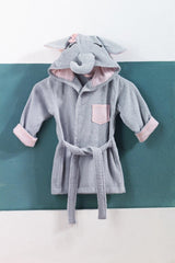 Light Blue Female Elephant Kids Bathrobe 100% Cotton