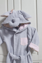 Light Blue Female Elephant Child Bathrobe 100% Cotton Embroidered 2/4 Years Old - Swordslife