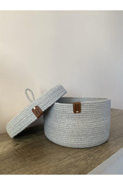 Light Gray Medium Size Multi-Purpose Basket with Lid, Decorative Basket, Cord Rope, Straw Rope - Swordslife