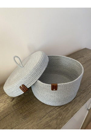 Light Gray Medium Size Multi-Purpose Basket with Lid, Decorative Basket, Cord Rope, Straw Rope - Swordslife