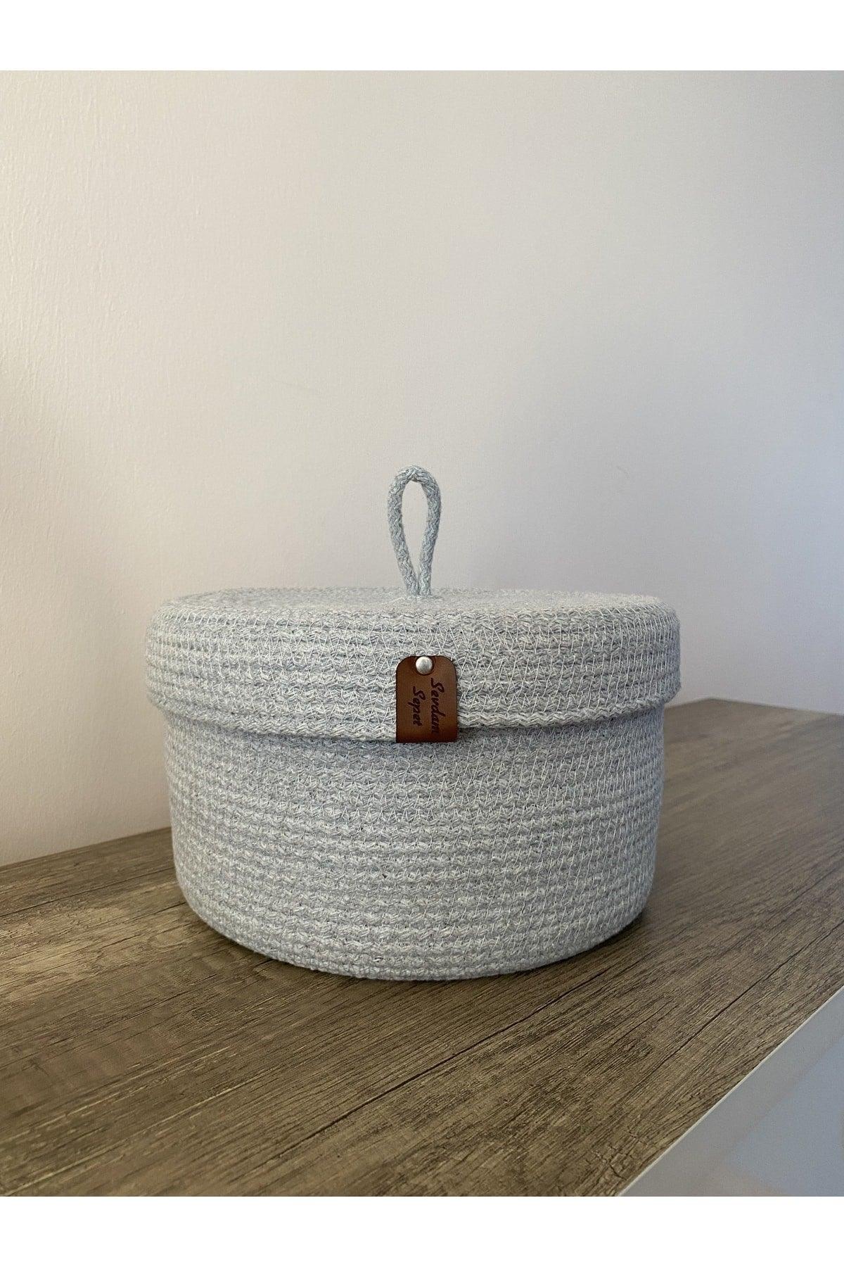 Light Gray Medium Size Multi-Purpose Basket with Lid, Decorative Basket, Cord Rope, Straw Rope - Swordslife