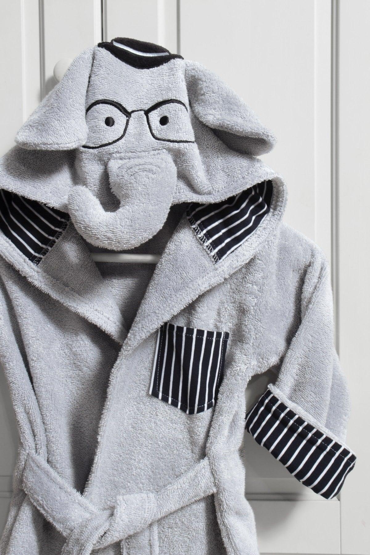 Light Gray Boy Elephant Child Bathrobe Embroidered 0/2 Age - Swordslife