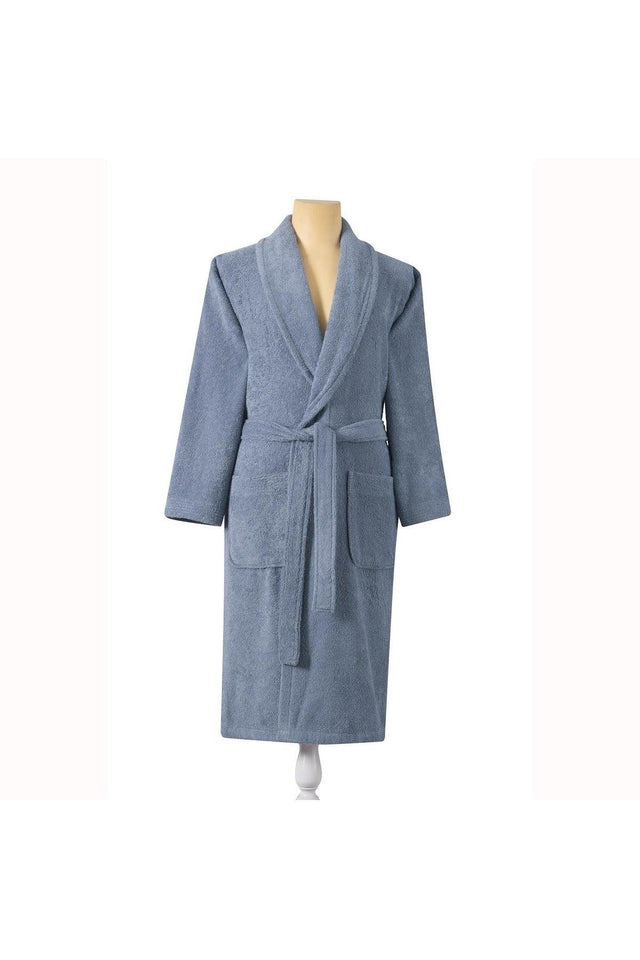 Light Navy Blue Unisex Bathrobe (100% Cotton) - Swordslife