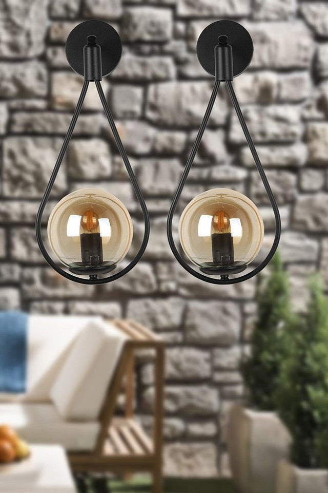 Lighting Drop Sconce Black Honey Globe Glass (2 Pieces) - Swordslife