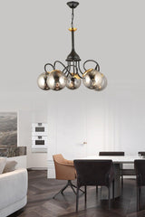 Lightning Black 5 Piece Smoked Globe Glass Downward Facing Modern Luxury Chandelier - Swordslife