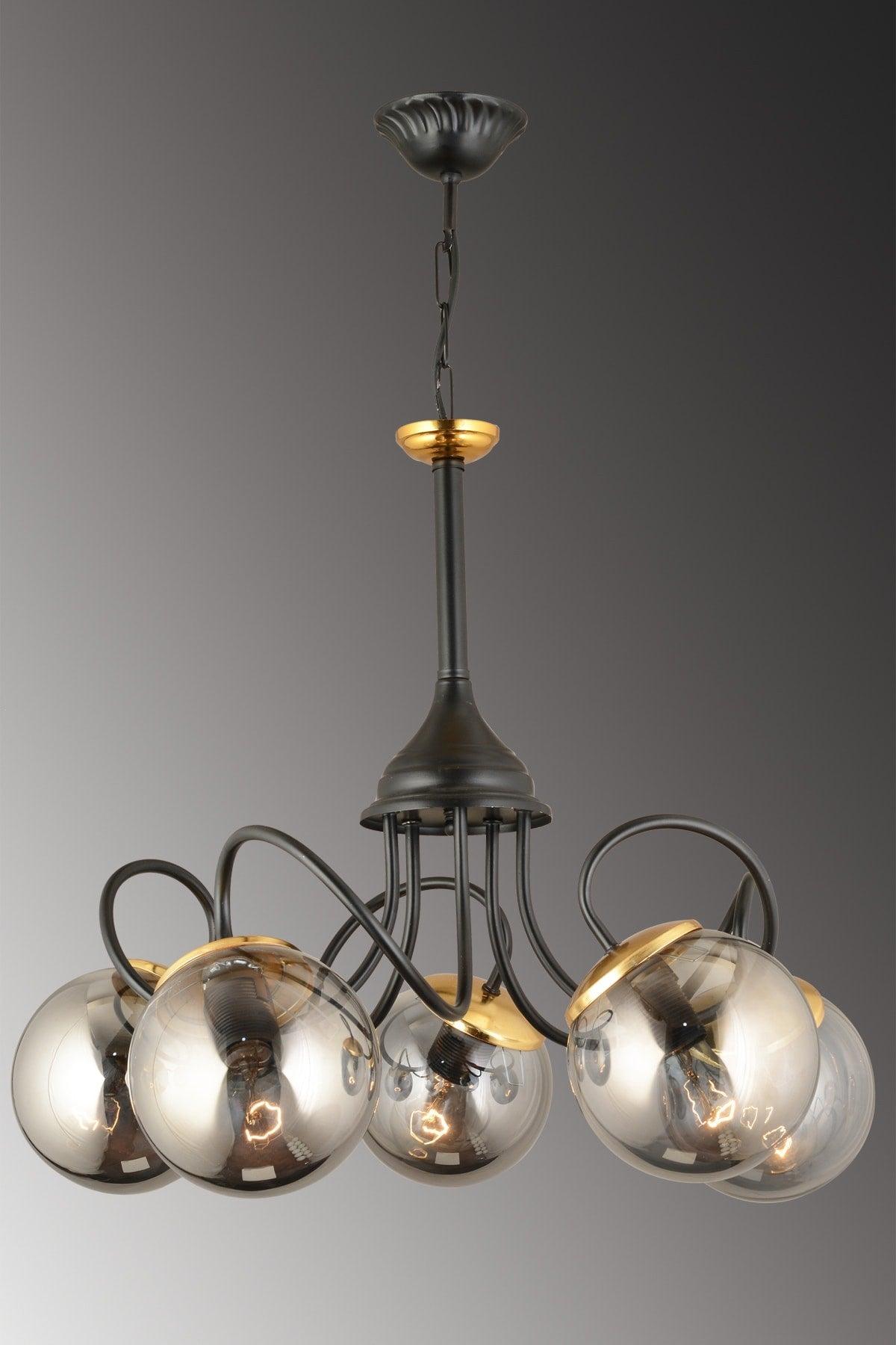 Lightning Black 5 Piece Smoked Globe Glass Downward Facing Modern Luxury Chandelier - Swordslife