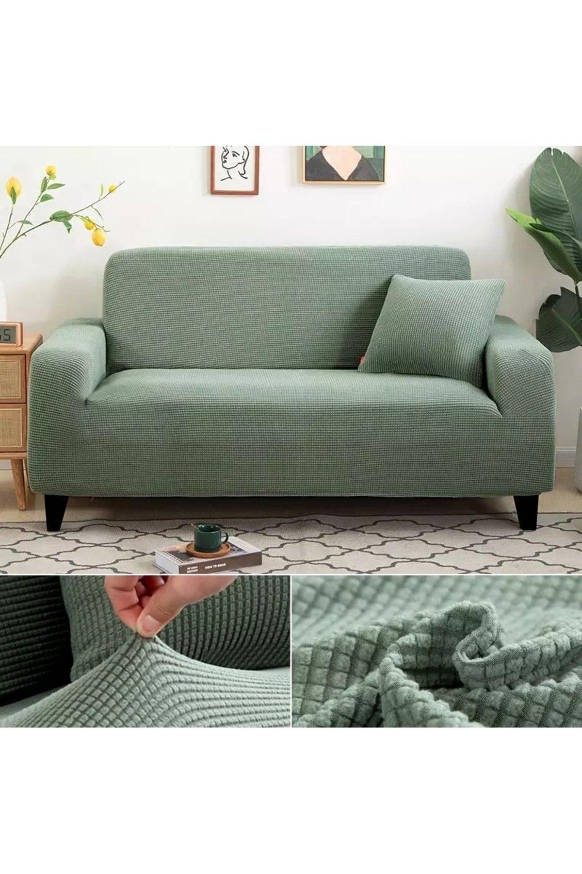 Lycra Stretch Elastic Flexible Washable Square Pattern Triple Jeans Cover Sofa Cover - Swordslife