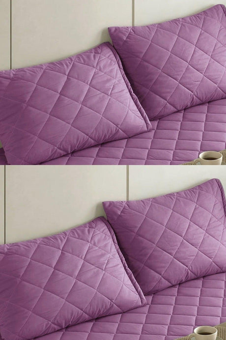 Lilac 100% Cotton Quilted Pillow Protector Mattress 4 pcs - Swordslife