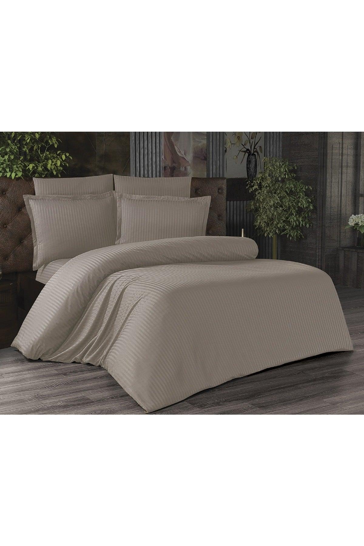 Lilnen 4 Piece Striped Cappuccino Duvet Cover