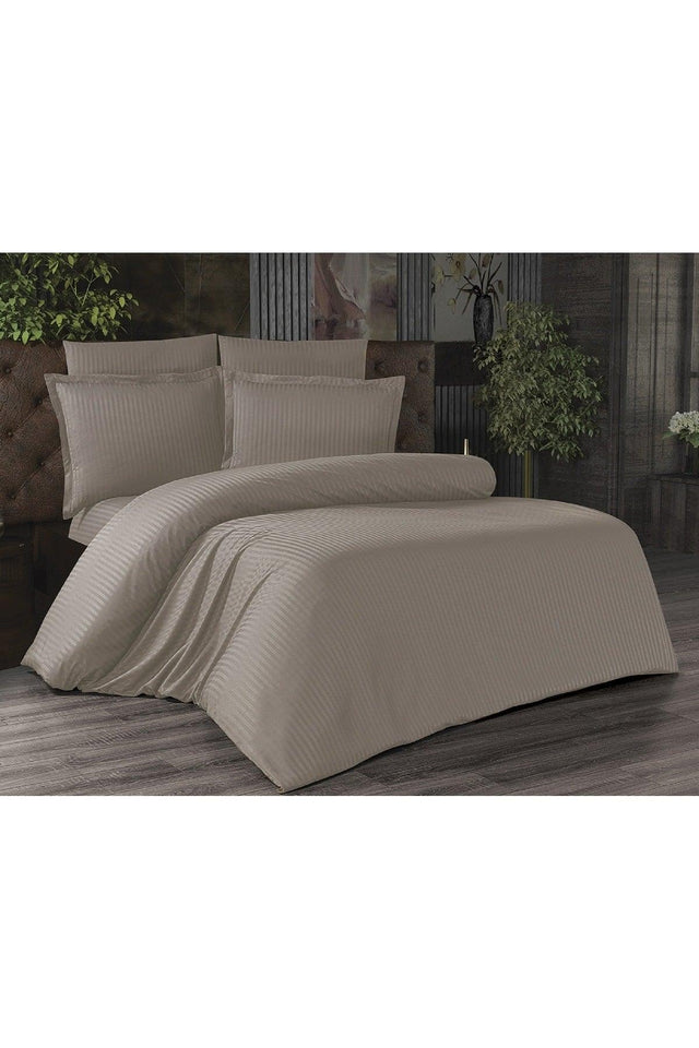 Lilnen 4 Piece Striped Cappuccino Duvet Cover