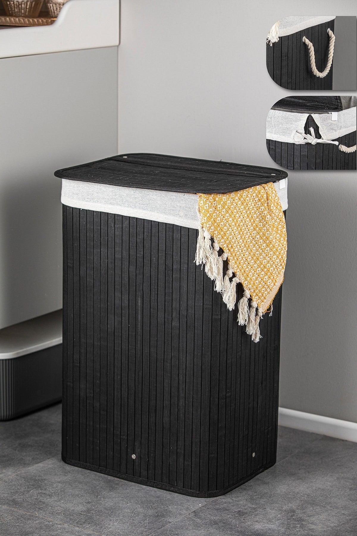 Limpia Natural Bamboo Black Rectangle Laundry Basket - Swordslife