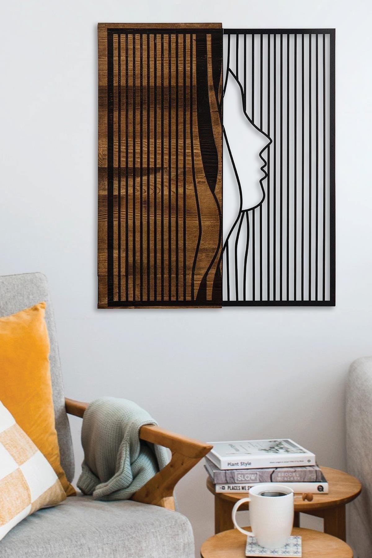 Line Wood & Metal Wall Painting, Home Office Wall Board - Swordslife