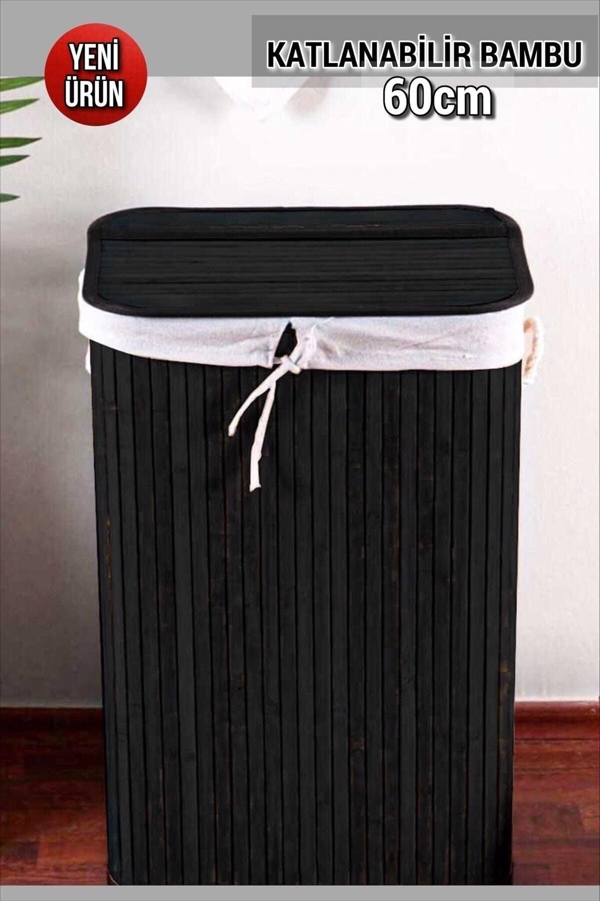 Laundry Basket Bamboo Square Black Color Folding Dirty Laundry Basket - Swordslife